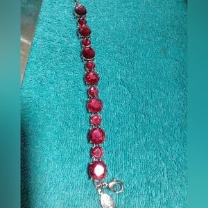 Elegant Red Gemstone Bracelet Silvertone